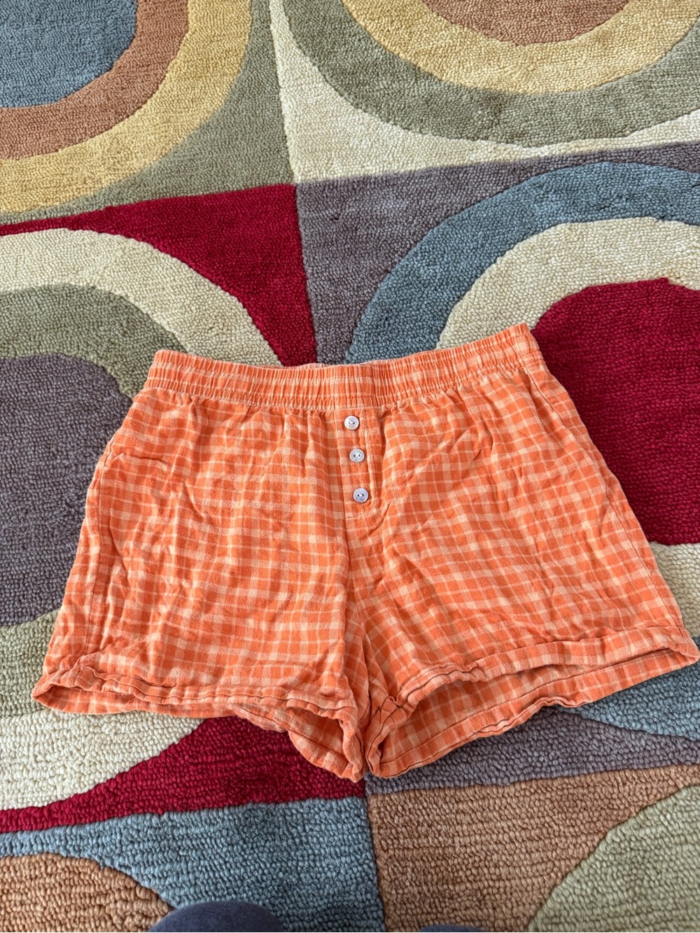 PacSun LA Hearts Orange Flannel Plaid Boxer Sleep Pajama Shorts Runs Small